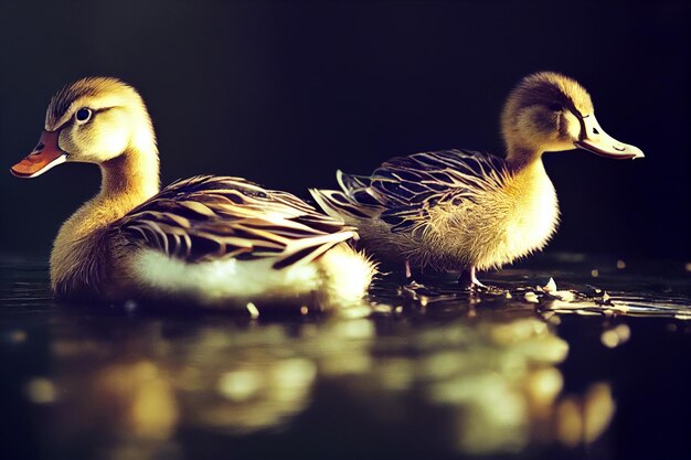 Cute Duckling Playing in an Outdoor Pond in a Pouring Rain