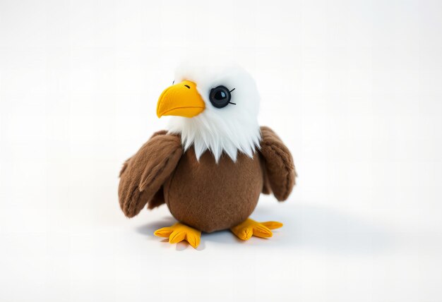 Photo cute eagle fabric plush toy minimalistic model isolated on white background