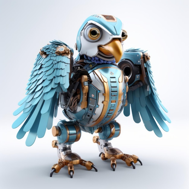 Cute eagle robot robotic bird isolated over white background