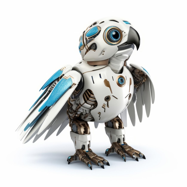 Cute eagle robot robotic bird isolated over white background