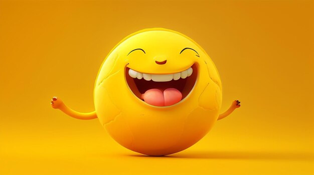 Cute Earth character laughing on yellow background