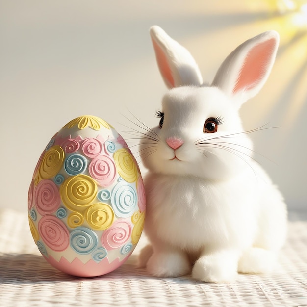 Photo cute easter bunny and egg