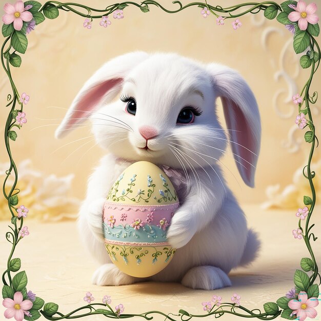 Photo cute easter bunny and egg