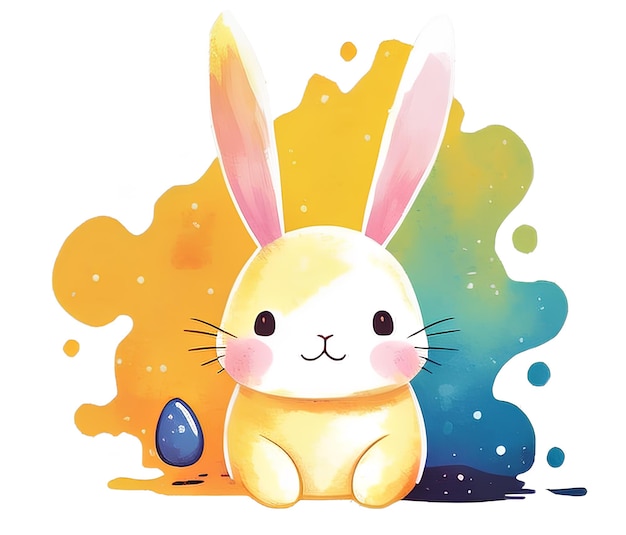 Cute easter bunny funny rabbit with watercolor spots Banner with copy space