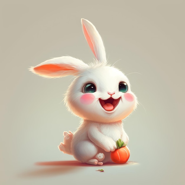 Cute Easter bunny with carrot on grey background Easter concept Generative AI