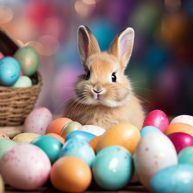 Cute Easter Bunny with Colorful Eggs wallpaper