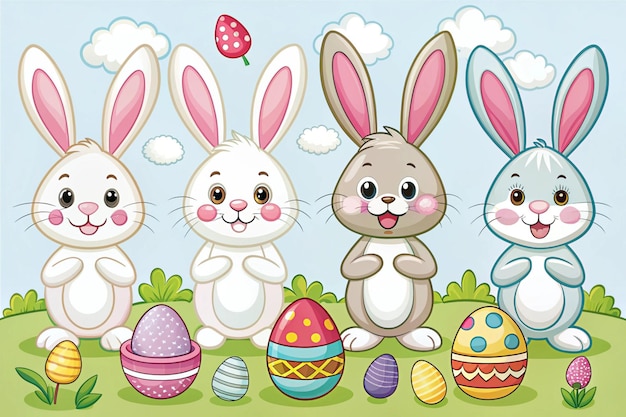 Photo cute easter cartoon bunny set vector illustration