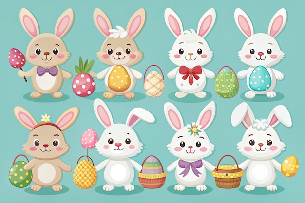 Photo cute easter cartoon bunny set vector illustration