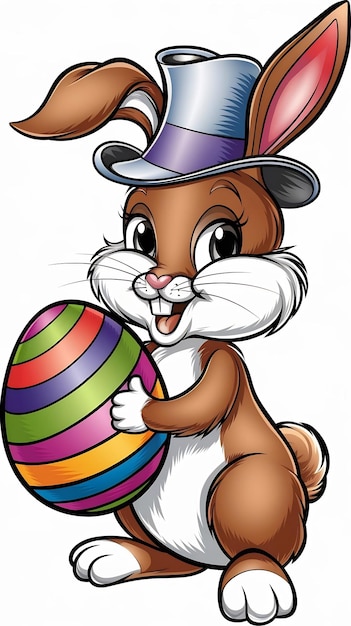 Photo cute easter rabbit and egg cartoon style