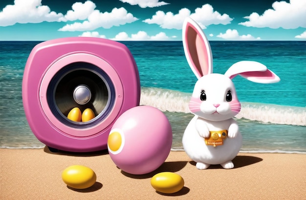 Cute Easter Rabbit in Landscape background. Easter Holiday Celebration AI Generated