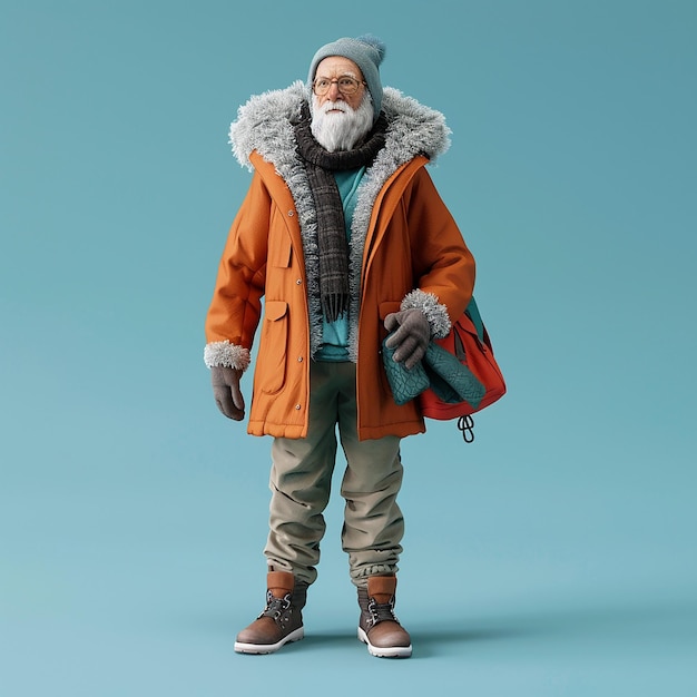 Cute Elderly Man with Winter Clothes 3D