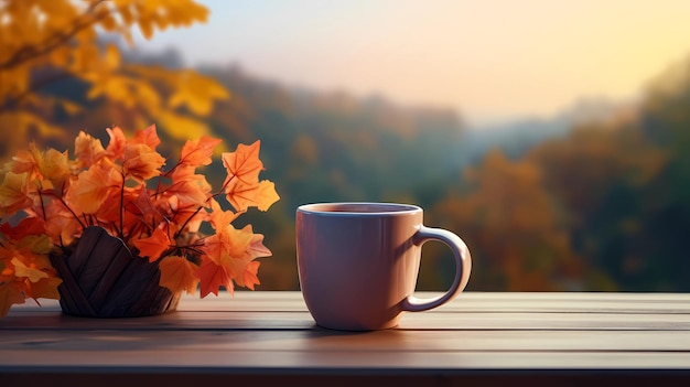 A Cute and Elegant Coffee Mug in Autumn Terrace