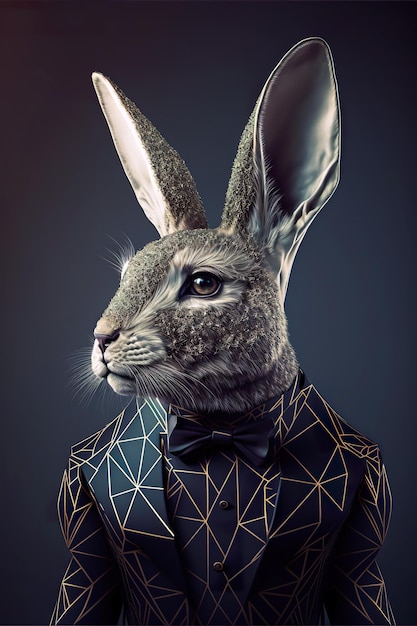 cute elegant rabbit with elegant abstract suit outfit