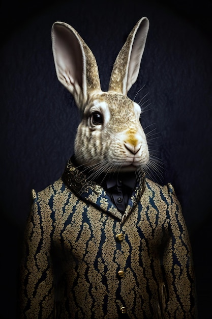 cute elegant rabbit with elegant abstract suit outfit