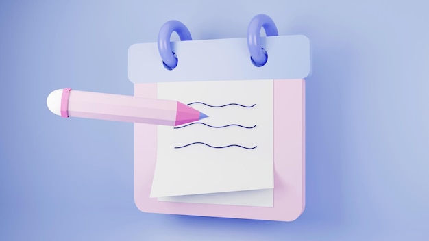 a cute element for illustration is a notepad for notes in pastel blue tones. 3d rendering