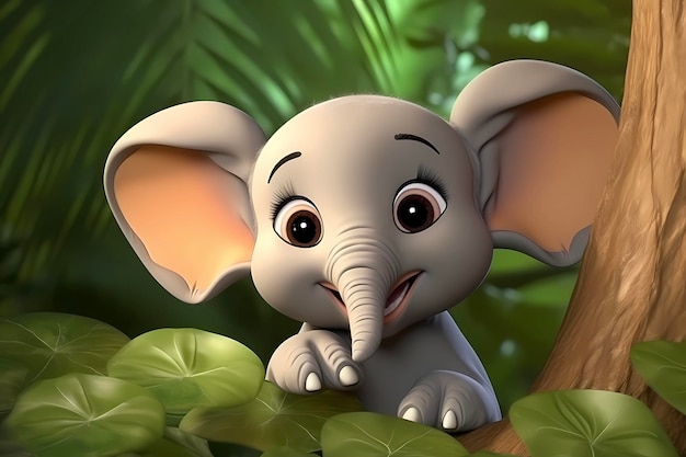 cute elephant cub baby illustration 3d render style children cartoon animation style