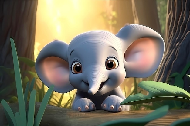 cute elephant cub baby illustration 3d render style children cartoon animation style