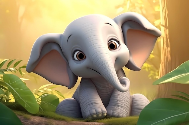 cute elephant cub baby illustration 3d render style children cartoon animation style