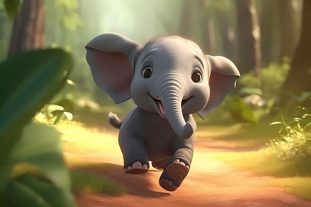 cute elephant cub baby illustration 3d render style children cartoon animation style