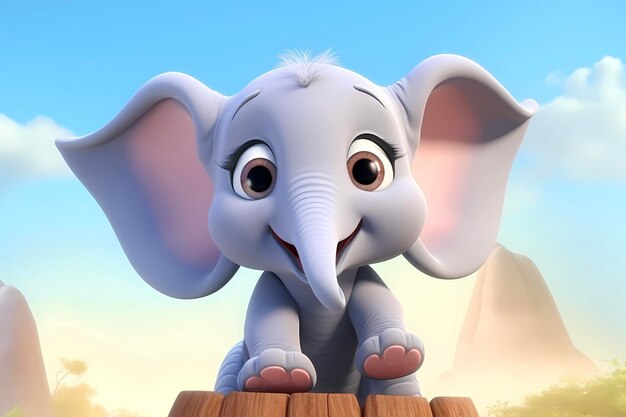 cute elephant cub baby illustration 3d render style children cartoon animation style