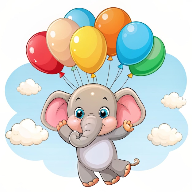 Photo cute elephant floating with balloons cartoon vector icons illustration flat cartoon concept suitable for any creative project