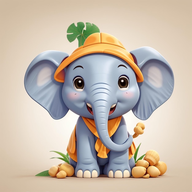 Photo cute elephant and peanut vector icon illustration elephant mascot cartoon character animal icon concept white isolated flat cartoon style suitable for web landing page banner flyer sticker card