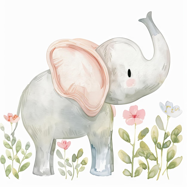 Photo a cute elephant standing in a field of flowers