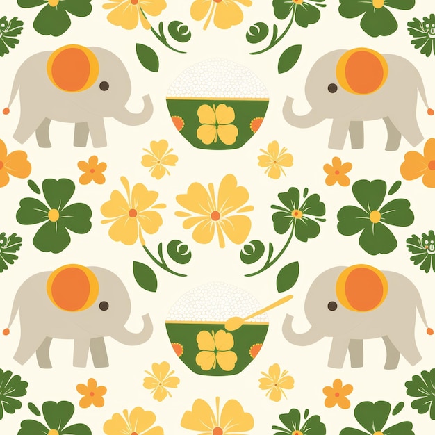 cute elephants symmetrical pattern background with seamless pattern