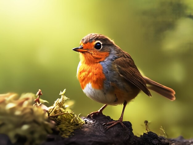 Cute european robin during daylight Generative AI