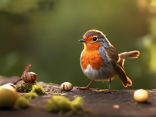 Cute european robin during daylight Generative AI