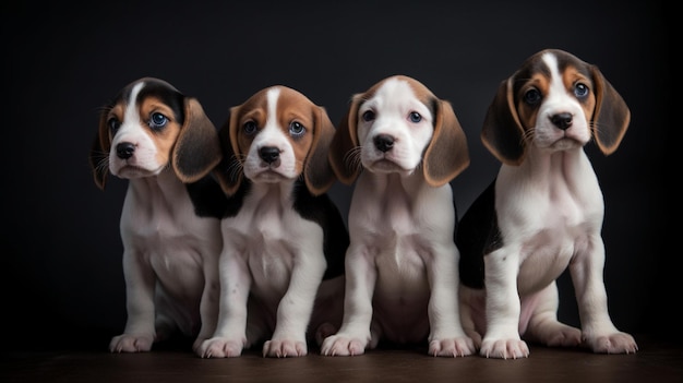 Cute excited beagle puppies on a minimalistic background Generative AI