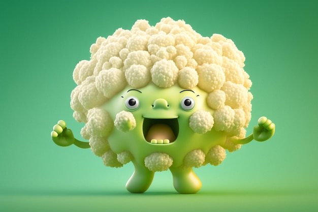 cute excited cauliflower 3d cartoon with wobbly eyes