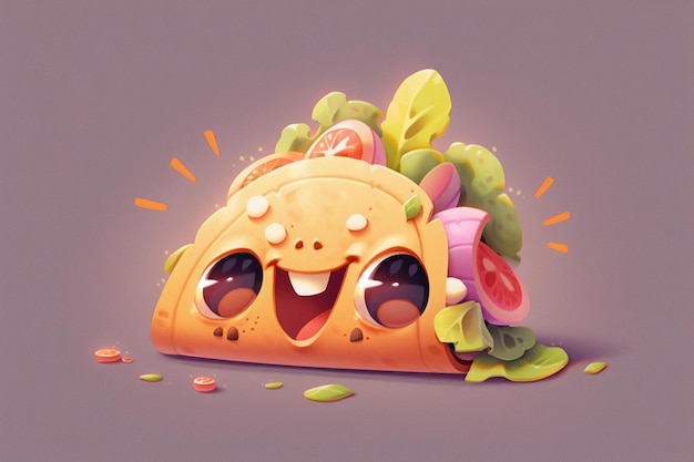 Cute face of a taco with a big smile digital art illustration