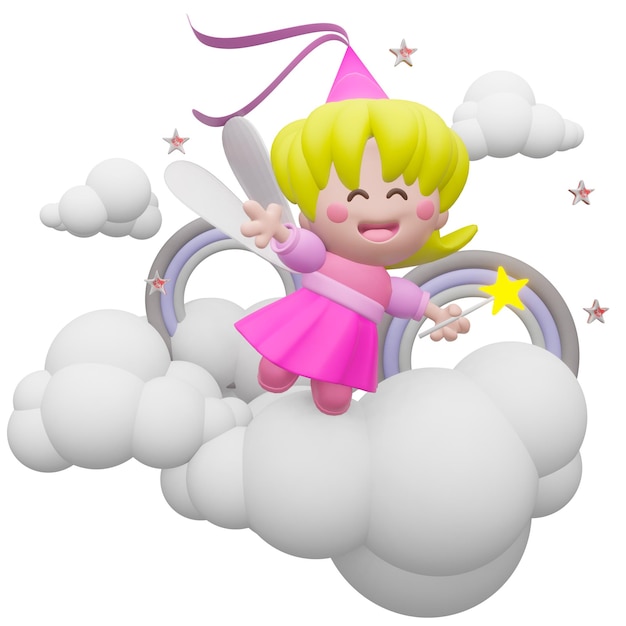 Cute Fairy happy birthday in the sky