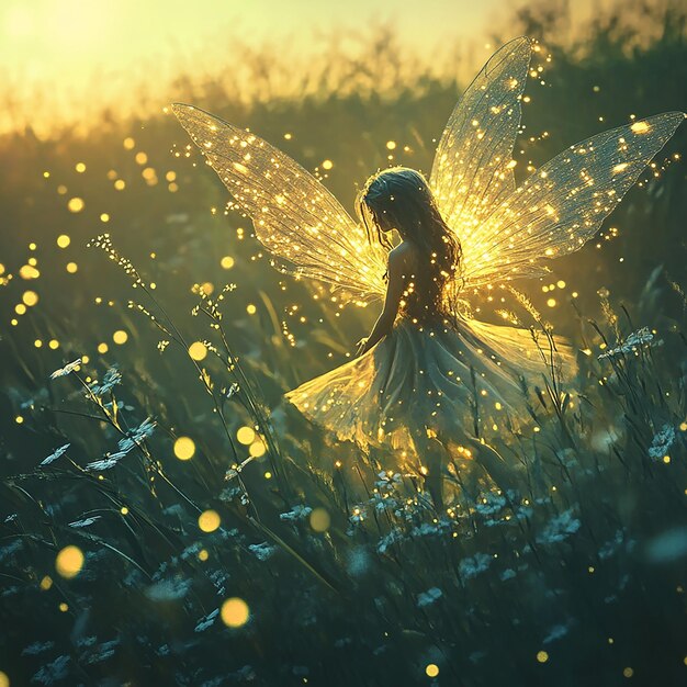 Photo cute fairy magical realm enchanting scenery sparkling details whimsical atmosphere