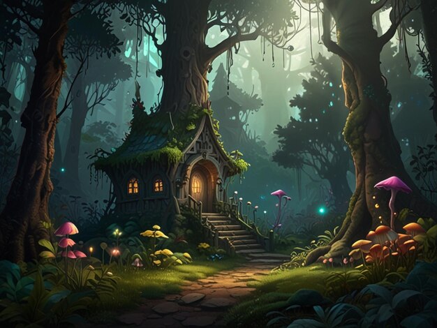 Photo cute fairy tail dwarf house in the forrest