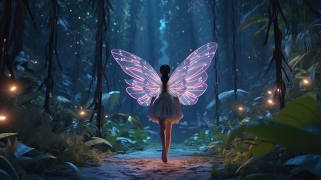 Cute fairy with butterfly wings generative ai