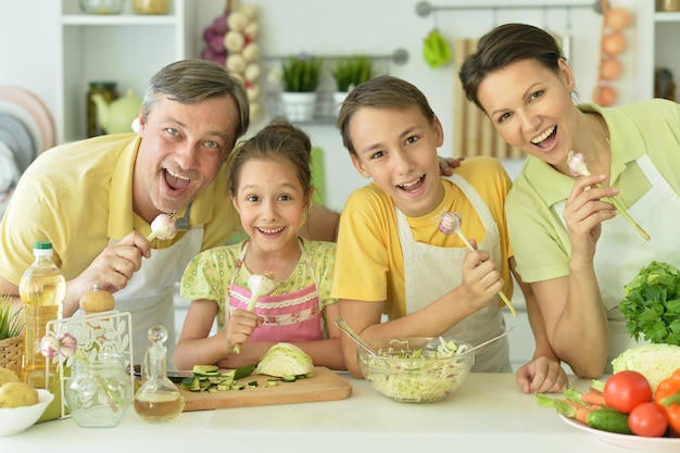 Cute family cooking