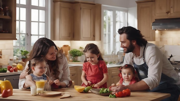 Cute family have fun in the kitchen