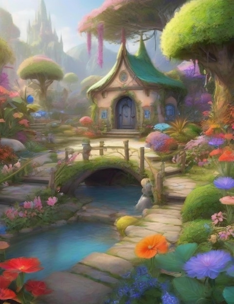 cute fantasy garden colorful soft scenery