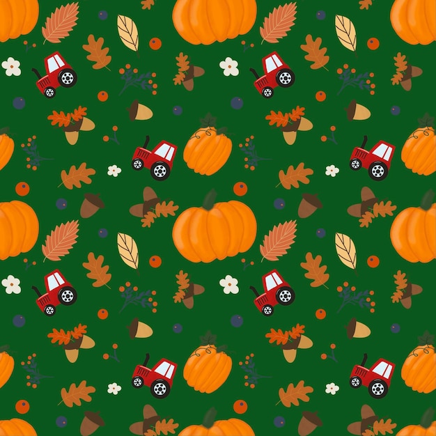 Cute farm seamless pattern on green background