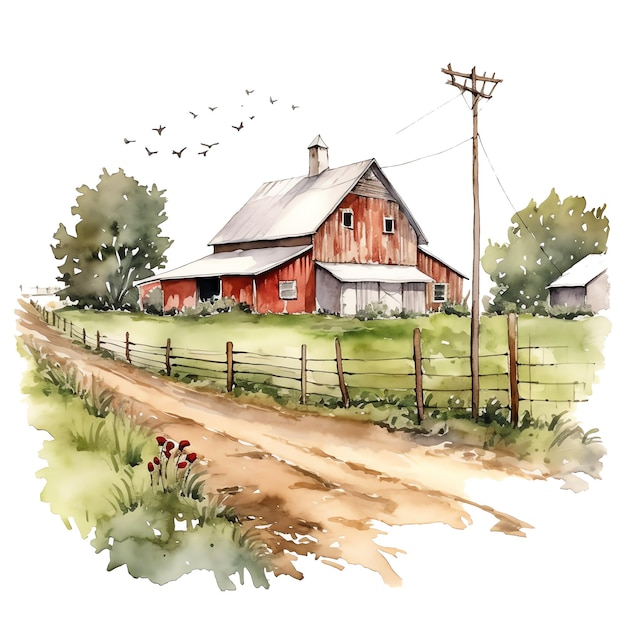 Cute farm watercolor illustration animals and farm clipart