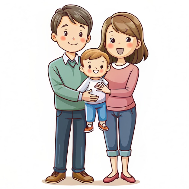 Cute Father and mother holding a child cartoon illustration