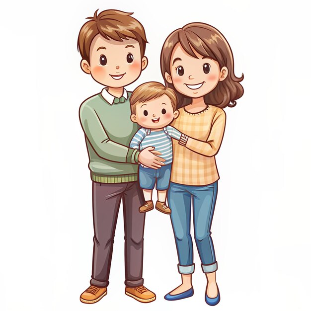 Cute Father and mother holding a child cartoon illustration