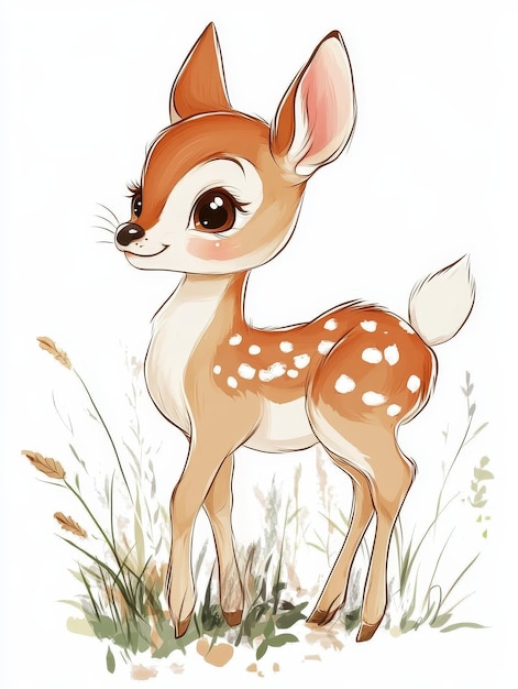 Cute Fawn in a Watercolor Meadow