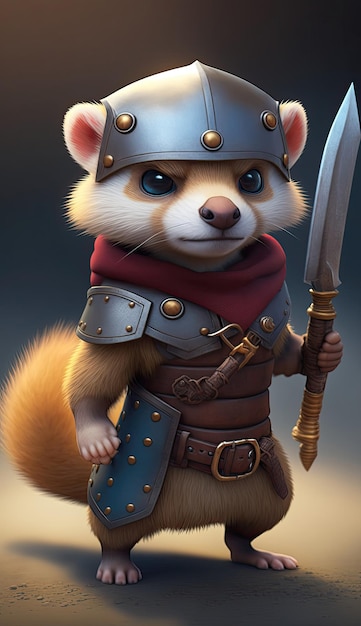 Cute Ferret Animal Warrior 3D Game Model Generative AI