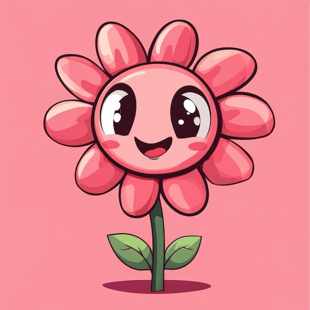 Photo cute flower cartoon character vector illustration isolated on pink background