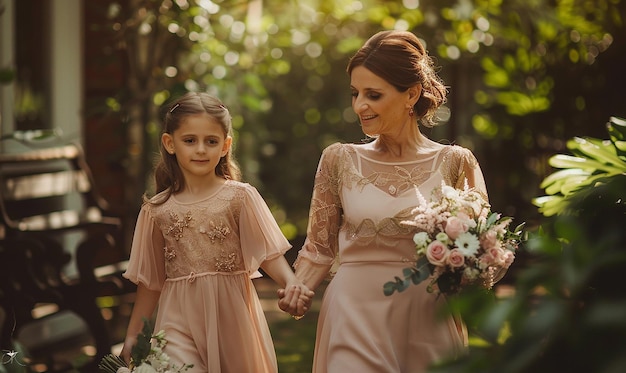 cute flower girl with wedding background