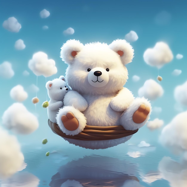 Cute fluffy bear talks to the moon in the night sky Sleeping Bear with star and cloud