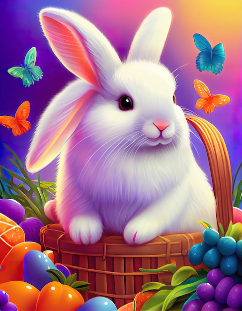 Cute fluffy bunny in a basket AI generated